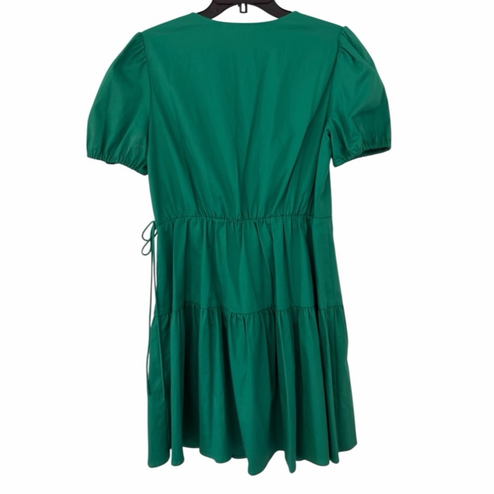Adrianna Papell Women Green Short Puff Sleeve Tiered Dress Sz 8 - Picture 3 of 4